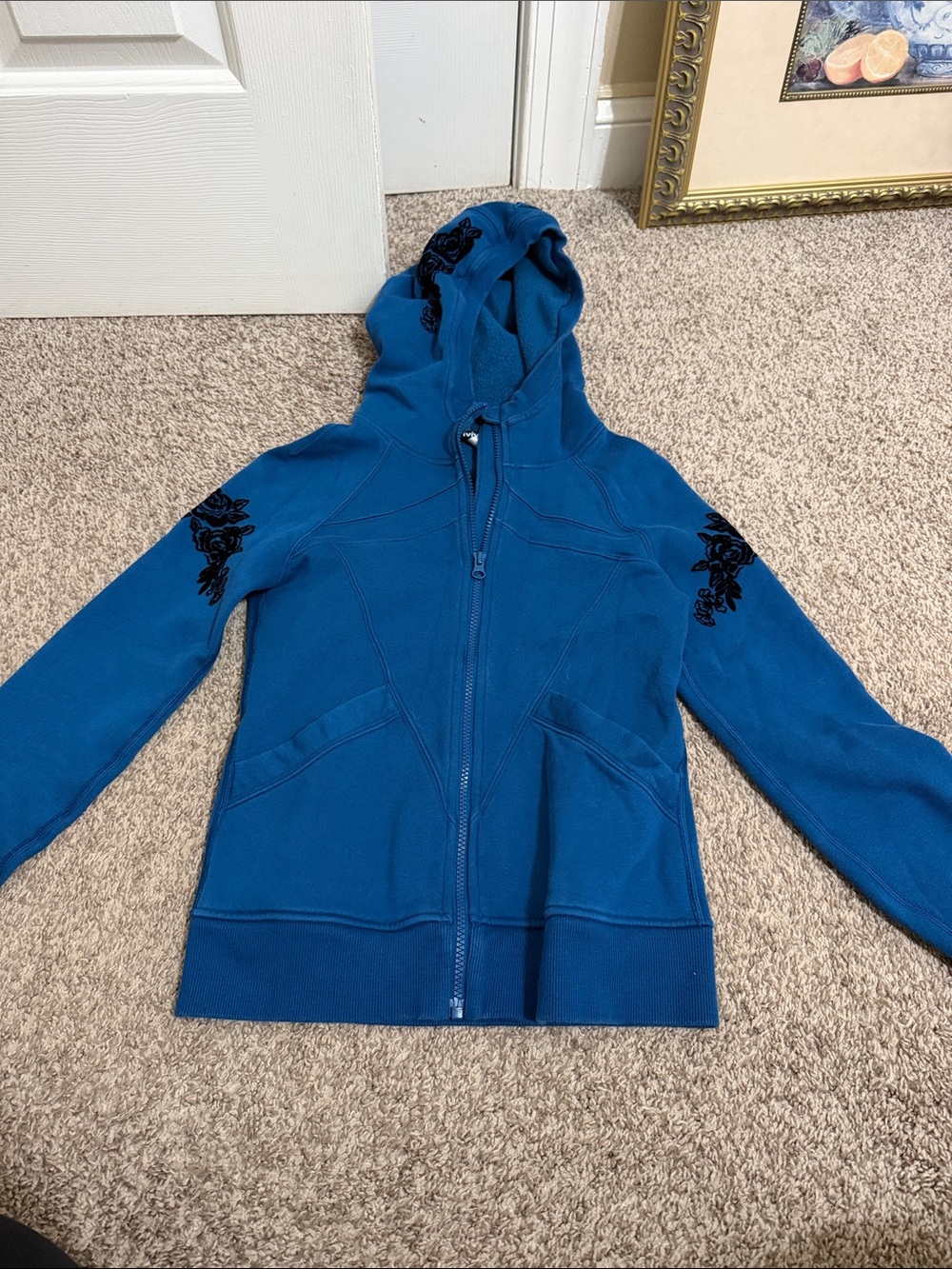Ivivva by Lululemon Girl's Blue and Black Scuba Hooded Zip Up Jacket Size 10